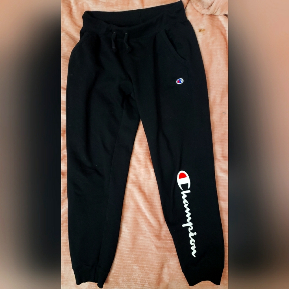 Champion Women's 'Powerblend' Fleece Graphic Joggers Black Drawstring 
